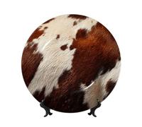 peiyeety Bone China Decorative Plate with Display Red and White Cowhide Ceramic Plates Crafts Art Decor Dessert Ceramic Ornament Porcelain for Living Room Kitchen Table Home Decor