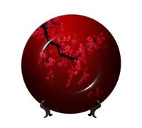 peiyeety Bone China Decorative Plate with Display Red Cherry Blossom Ceramic Plates Crafts Art Decor Dessert Ceramic Ornament Porcelain for Living Room Kitchen Table Home Decor