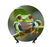 peiyeety Bone China Decorative Plate with Display Red Eyed Tree Frog Ceramic Plates Crafts Art Decor Dessert Ceramic Ornament Porcelain for Living Room Kitchen Table Home Decor