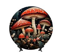 peiyeety Bone China Decorative Plate with Display Red Mushrooms Ceramic Plates Crafts Art Decor Dessert Ceramic Ornament Porcelain for Living Room Kitchen Table Home Decor