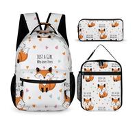 peiyeety Bookbag Daypack Set Just A Who Loves Foxes Laptop Backpack Bookbag Set with Lunch Bag & Storage Bag Travel Daypack