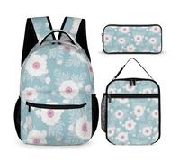 peiyeety Bookbag Set Daypack with Lunch Box Makeup Bags Shoulder Bags with Lunch Bag Cosmetic Bag Floral Flowers (12) Backpack Set
