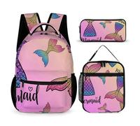 peiyeety Bookbag Set Mermaid Tail Scale (3) Backpack with Lunch Box and Cosmetic Bag Travel Laptop Backpack Casual Daypack Set