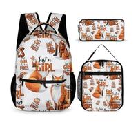 peiyeety Bookbag Set with Lunch Box Makeup Bag Backpack Set Just A Who Loves Foxes Lunch Box and Storage Bag Bookbag Daypack