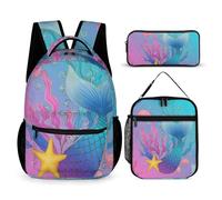 peiyeety Bookbag Set with Lunch Box Makeup Bag Backpack Set Mermaid Tail Scale (5) Lunch Box and Storage Bag Bookbag Daypack