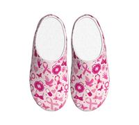 peiyeety Breast Cancer Awareness Plush Slipper Man Women Furry Cotton Shoe Lounge Casual Step In Slippers Anti Skid Warm Shoes