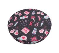 peiyeety Breast Cancer Awareness1 Print Round Bar Stool Cushion Cover with Elastic Edge, Non-Slip Seat Cover for Round Chair Cushion Fits 12-14 in