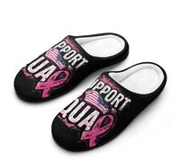 peiyeety Breast Cancer Support Squad U.S.A. Flag Men's Cozy Slippers Warm Anti-Skid Rubber Shoes Indoor Outdoor Bedroom House