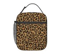 peiyeety Brown Leopard Skin Pattern Portable Lunch Bag Reusable Zipper Closure Leakproof Lunch Box for Work Office Picnic