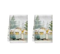 peiyeety Camping Kitchen Towels Set of 1, Rustic Cozy Trees String Lights Winter Green Drying Reusable Tea Towels Festive Home Decor 16x26 Inch