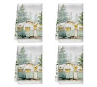 peiyeety Camping Kitchen Towels Set of 2, Rustic Cozy Trees String Lights Winter Green Drying Reusable Kitchen Accessories Coffee Bar Decor 16x26 Inch