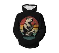 peiyeety Capybara Plays Saxophone Sweatshirt Pullover Trendy Hoodies Youth Hooded with Pocket Unisex Tops for Teens