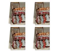 peiyeety Cat Kitchen Towels, Cozy Rustic Rocking Chair Stockings Winter Red Reusable Dish Towels for Drying Dishes Holiday Kitchen Decor 16x26 Inch (Set of 2)