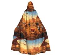 peiyeety Cattle on the ranch Printed Adult Hooded Cloak is a super large, comfortable, and durable Halloween hooded poncho