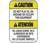 peiyeety CAUTION/ATENCIÓN Safety Warning Tin Sign 12x8 Inch, Bilingual English Spanish DoPlay In, On, Around or Occupy This Equipment Metal Wall Decor for Playground, Pool, Park, School, Jobsite