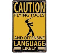 peiyeety Caution Flying Tools And Offensive Language Tool Rules Tin Metal Wall Decor Funny Tools Sign For Workshop Or Garage Wall Decoration Gift For Women Men 8x12 Inch