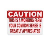 peiyeety Caution This is A Working Farm Common Sense Greatly Appreciated Sign Aluminum Tin Warning Signs for Home Outdoor Garden 12X16 Inches