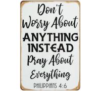 peiyeety Christian Aluminum Sign - Don't Worry About Anything Instead Pray About Everything | Home, Church, Bedroom Decor | Christian Gift 8x12 Inch