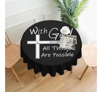peiyeety Christian Faith Jesus-with God All Things are Possible Round Table Cloth 60 Inch Waterproof Splash Resistant Wrinkle Tablecloth Kitchen Table for Indoor Outdoor Restaurant Decor
