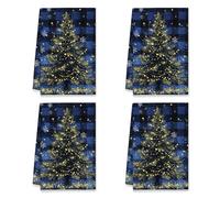 peiyeety Christmas Tree Kitchen Towels, Festive Traditional Snowflake Yellow Dots Christmas Navy Blue Drying Rags for Cleaning House Cottage Kitchen Decor 16x26 Inch (Set of 2)