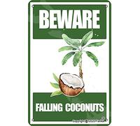 peiyeety Coconut Tree Metal Signs Warning Tin Sign Beware Falling Coconuts Posters Courtyard Street Home Wall Decor Plaque 8"x12"