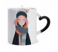 peiyeety Color Changing Mug, Feathered Hat Maiden Pattern Heat Sensitive Magic Cup - Ceramic Coffee Mug for Men & Women, Funny Christmas Birthday Gift