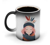 peiyeety Color Changing Mug, Feathered Hat Maiden Pattern Heat Sensitive Magic Cup - Ceramic Coffee Mug for Men & Women, Funny Christmas Birthday Gift