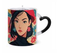 peiyeety Color Changing Mug, Floral Ear Maiden Pattern Heat Sensitive Magic Cup - Ceramic Coffee Mug for Men & Women, Funny Christmas Birthday Gift