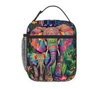 peiyeety Colorful Decorative Elephants Lunch Box Reusable Leak-Proof Portable Insulated Picnic Office Hiking Fishing Lunch Bag