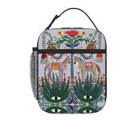 peiyeety Colorful Decorative Horses Illustration Lunch Box Reusable Leak-Proof Portable Insulated Picnic Office Hiking Fishing Lunch Bag