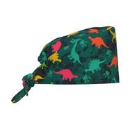 peiyeety Colorful Dinosaurs Print Working Cap with Sweatband for Women Men, Adjustable Cleaning Working Hats,Surgical Caps
