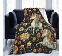 peiyeety Colorful Flower Unicorns Throw Flannel Blanket for Couch Sofa Bed Camping Soft Air Conditioning Quilt Novelty Gifts 60"x50"