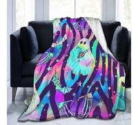 peiyeety Colorful Neon Ghost Bat Zebra Print Halloween Throw Flannel Blanket for Couch Sofa Bed Camping Soft Air Conditioning Quilt Novelty Gifts 80"x60"