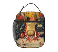 peiyeety Colorful Orange - Red Frog with Flowers Illustration Lunch Box Reusable Leak-Proof Portable Insulated Picnic Office Hiking Fishing Lunch Bag