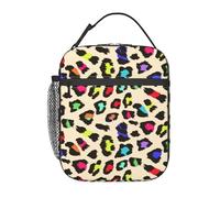 peiyeety Colorful Rainbow Leopard Skin Texture Pattern Portable Lunch Bag Reusable Zipper Closure Leakproof Lunch Box for Work Office Picnic