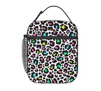 peiyeety Colorful Rainbow Leopard Skin Texture Pattern Portable Lunch Bag Reusable Zipper Closure Leakproof Lunch Box for Work Office Picnic