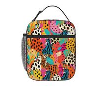 peiyeety Colorful Zebra Leopard Pattern Lunch Box Reusable Leak-Proof Portable Insulated Picnic Office Hiking Fishing Lunch Bag
