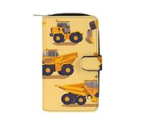 peiyeety Construction Trucks Wallet Slim Small Wallet for Women Men RFID Wallet Women Cartoon Microfiber Leather with ID Credit Card Holder Zipper Coin Pocket