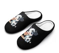 peiyeety Cute Cow Eating Pizza Mens Memory Foam Slippers Lightweight Cotton House Shoes for Indoor Outdoor40-41