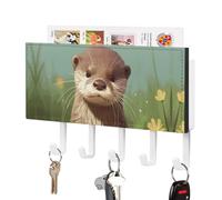peiyeety Cute Otter Key Holder for Wall Adhesive Hanger with 5 Hooks Wall Mounted PU Leather Key Storage Organizer Towel Hook for Entryway Hallway Living Room Office
