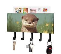 peiyeety Cute Otter Key Holder for Wall Adhesive Hanger with 5 Hooks Wall Mounted PU Leather Key Storage Organizer Towel Hook for Entryway Hallway Living Room Office