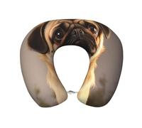 peiyeety Cute Pug Dog Travel Pillow Memory Foam - Comfortable U Shape Neck Pillows for Sleeping, Neck and Head Support Portable Airplane Pillow Adjustable Flight Pillow, Washable Cover
