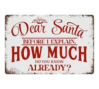peiyeety Dear Santa Before I Explain How Much Do You Know Already Metal Tin Sign Christmas Retro Wall Decor for Bar Cafe Gift Art Winter 8x12 Inch