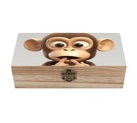 peiyeety Decorative Keepsake Box Wooden Storage with Hinged Lid Handmade The Silent Monkey Wood Organizer Memory Treasure Box for Jewelry Craft Card Photo Wedding Bridal Shower Gifts