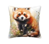 peiyeety Decorative Throw Pillow Covers Watercolor Red Panda Couch Pillow Case for Home Warm Living Room Decor 16"X16"