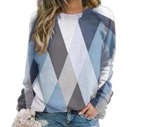peiyeety Diamond Geometry Womens Long Sleeve Sweatshirt Minimalism Crew Neck Pullover Lightweight Relaxed Fit Tops, Gray