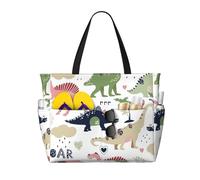 peiyeety Dinosaurs Coconut Trees Large Beach Tote Bag For Women With Zipper & Wet Pocket, Lightweight Foldable Gym Tote For Travel, Grocery, Swim, Sports