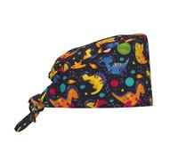 peiyeety Dinosaurs in Space Print Working Cap with Sweatband for Women Men, Adjustable Cleaning Working Hats,Surgical Caps