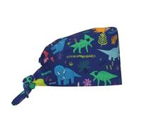 peiyeety Dinosaurs Print Working Cap with Sweatband for Women Men, Adjustable Cleaning Working Hats,Surgical Caps