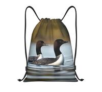 peiyeety Drawstring Backpack Sports Gym Bags Draw String Bag for Women Men Loon Birds Drawstring Bags Sackpack